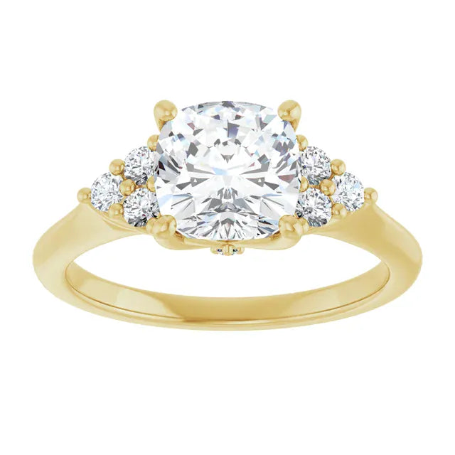 The Side Cluster Engagement Ring | Cushion | 2 ⅜ CTW