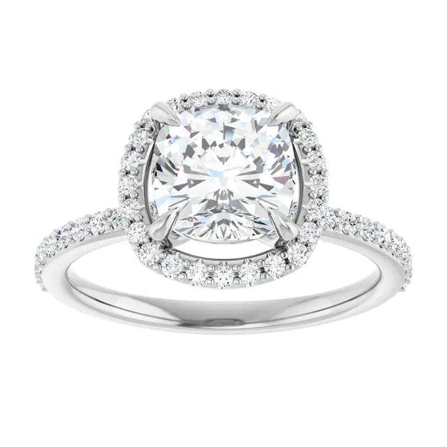 The Timeless Pavé Halo Engagement Ring | Cushion | 2 ⅓ CTW