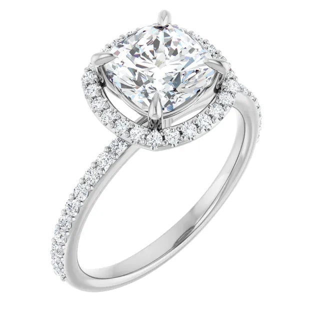 The Timeless Pavé Halo Engagement Ring | Cushion | 2 ⅓ CTW