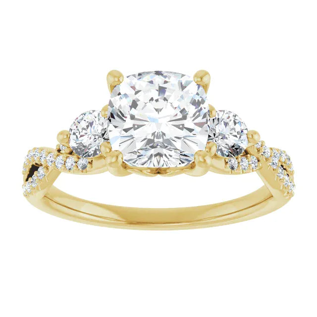 The Iconic 3-Stone Twisted Engagement Ring | Cushion | 2 ½ CTW