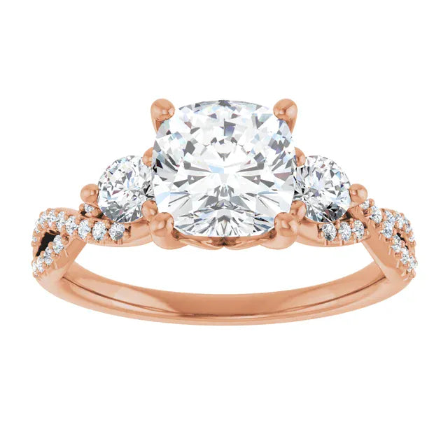The Iconic 3-Stone Twisted Engagement Ring | Cushion | 2 ½ CTW