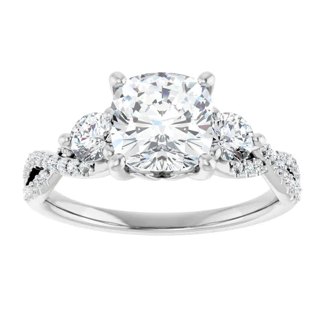 The Iconic 3-Stone Twisted Engagement Ring | Cushion | 2 ½ CTW