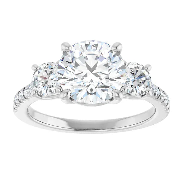 The Iconic 3-Stone Pavé Engagement Ring | Round | 3 CTW