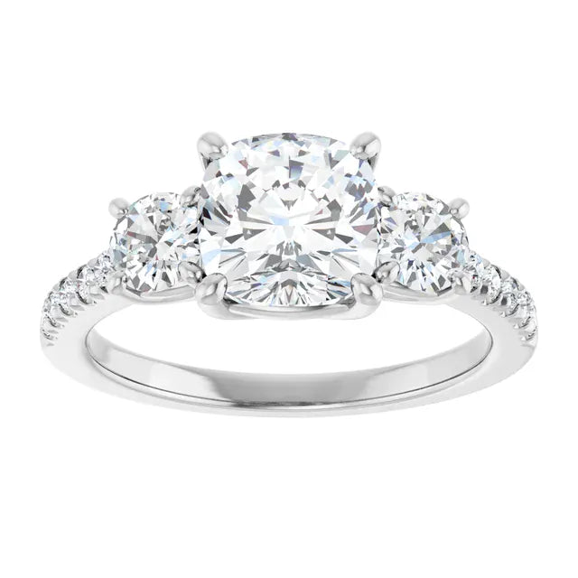 The Iconic 3-Stone Pavé Engagement Ring | Cushion | 3 CTW
