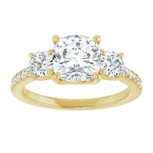 The Iconic 3-Stone Pavé Engagement Ring | Cushion | 3 CTW