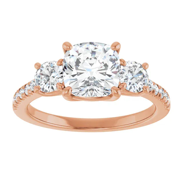 The Iconic 3-Stone Pavé Engagement Ring | Cushion | 3 CTW