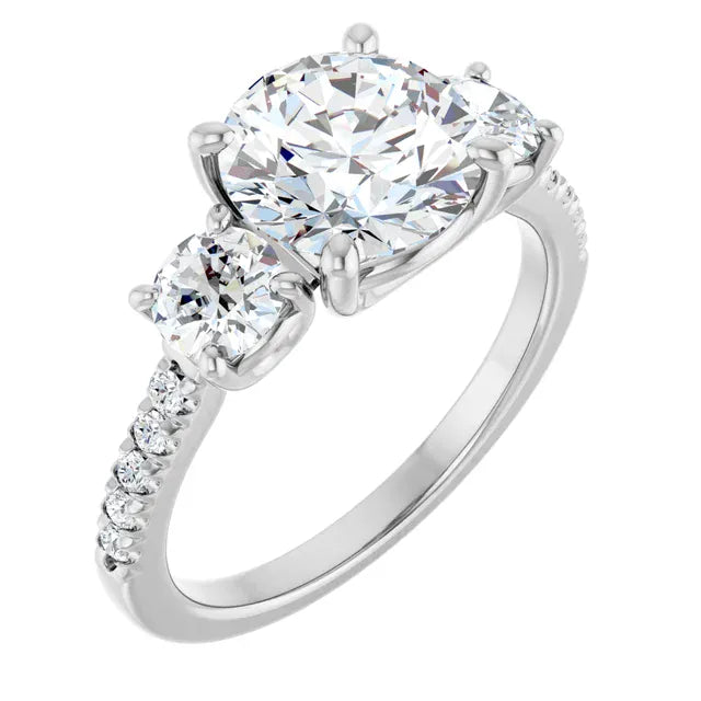 The Iconic 3-Stone Pavé Engagement Ring | Round | 3 CTW