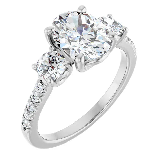 The Iconic 3-Stone Pavé Engagement Ring | Oval | 3 CTW