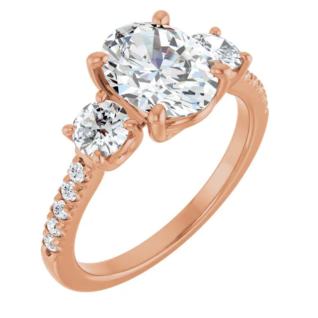 The Iconic 3-Stone Pavé Engagement Ring | Oval | 3 CTW