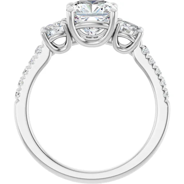 The Iconic 3-Stone Pavé Engagement Ring | Cushion | 3 CTW