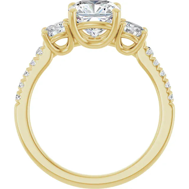 The Iconic 3-Stone Pavé Engagement Ring | Cushion | 3 CTW