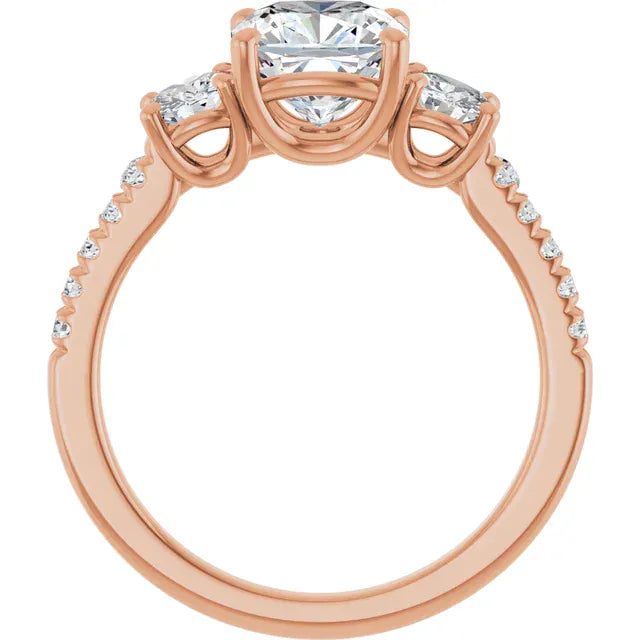 The Iconic 3-Stone Pavé Engagement Ring | Cushion | 3 CTW
