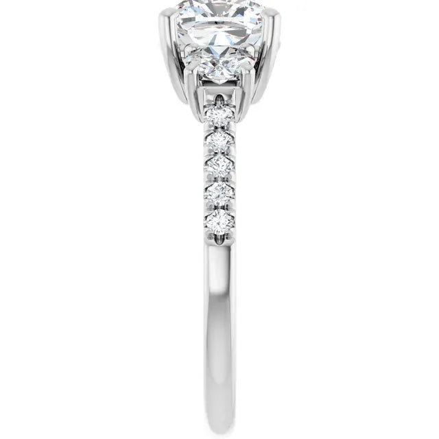 The Iconic 3-Stone Pavé Engagement Ring | Cushion | 3 CTW