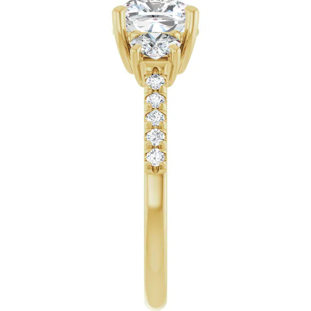 The Iconic 3-Stone Pavé Engagement Ring | Cushion | 3 CTW