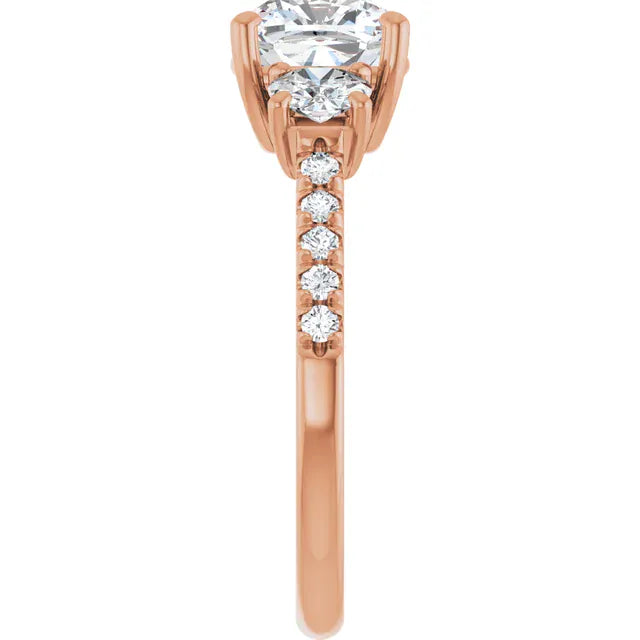 The Iconic 3-Stone Pavé Engagement Ring | Cushion | 3 CTW