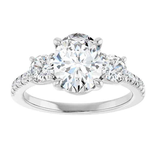 The Iconic 3-Stone Pavé Engagement Ring | Oval | 3 CTW