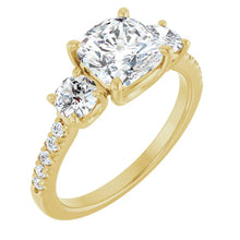 The Iconic 3-Stone Pavé Engagement Ring | Cushion | 3 CTW