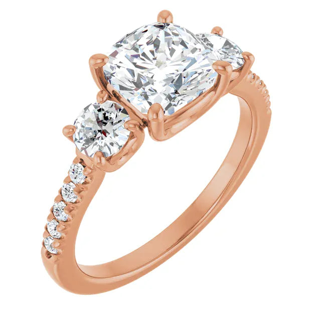 The Iconic 3-Stone Pavé Engagement Ring | Cushion | 3 CTW