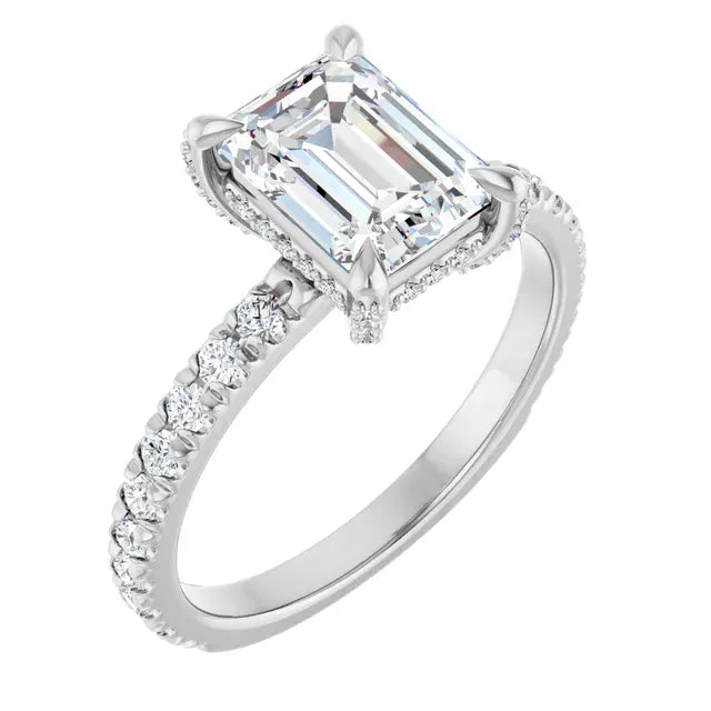 The Signature Pavé Hidden Halo Engagement Ring | Emerald | 2 ½ CTW