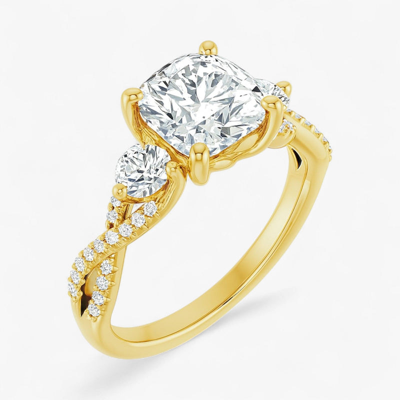 The Iconic 3-Stone Twisted Engagement Ring | Cushion