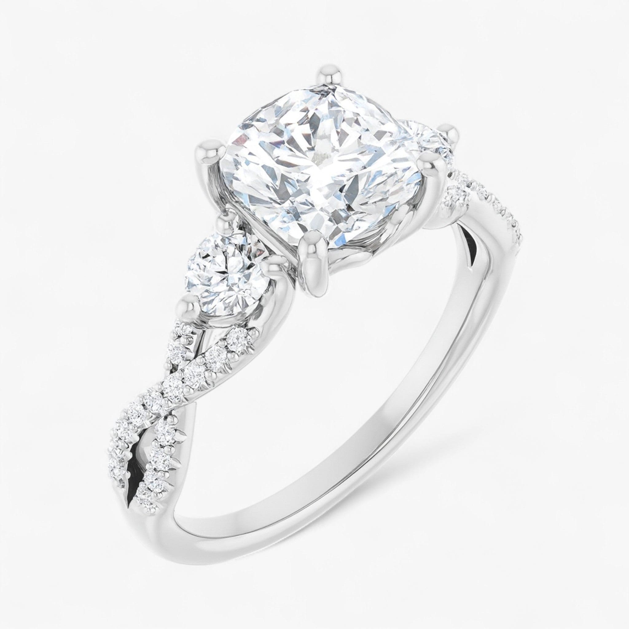 The Iconic 3-Stone Twisted Engagement Ring | Cushion