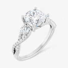 The Iconic 3-Stone Twisted Engagement Ring | Cushion