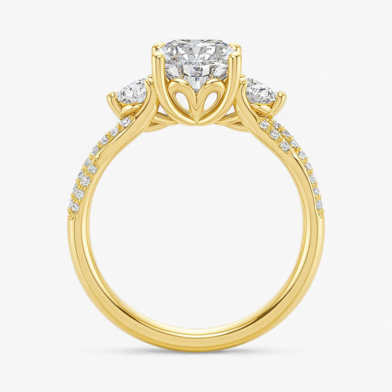 The Iconic 3-Stone Twisted Engagement Ring | Cushion
