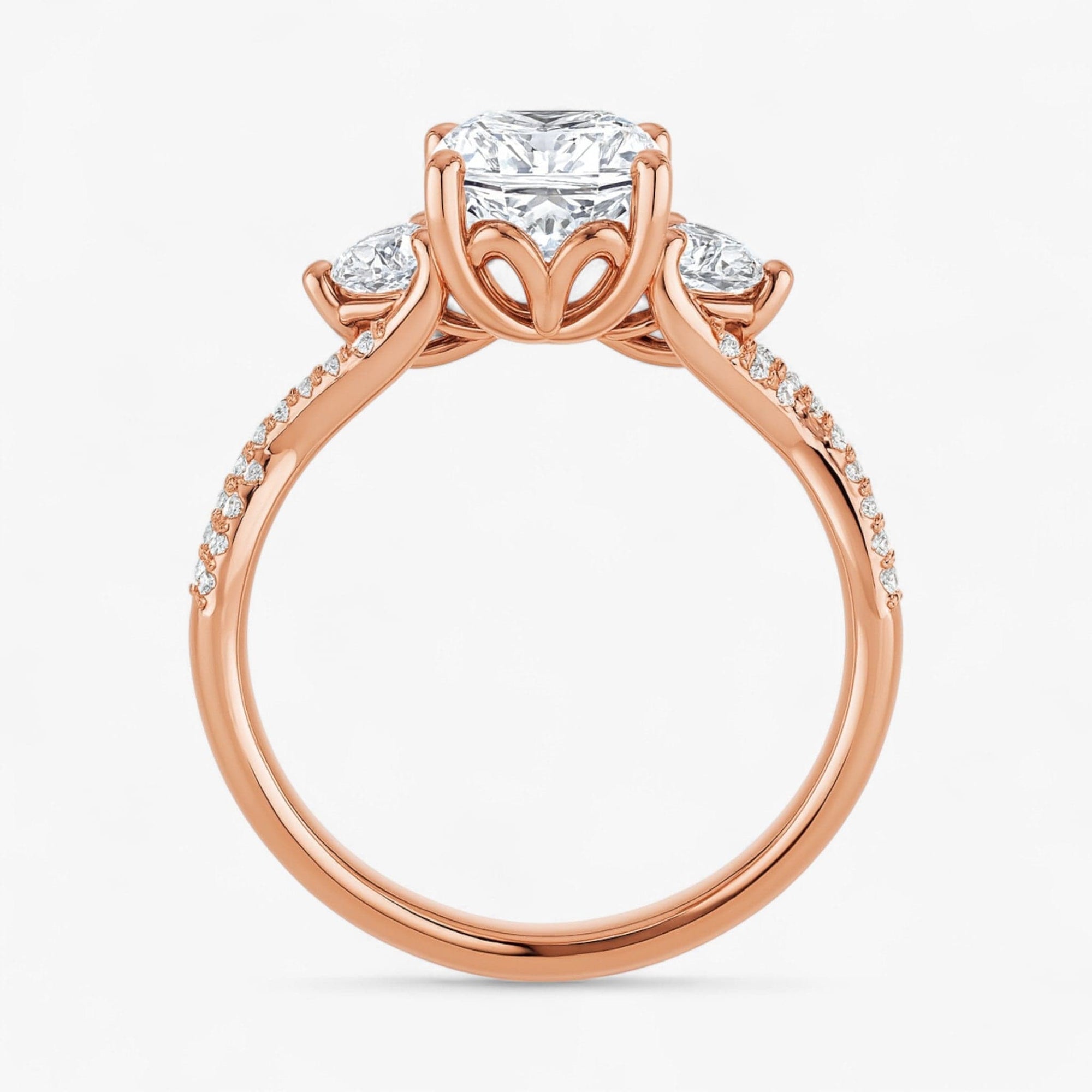 The Iconic 3-Stone Twisted Engagement Ring | Cushion