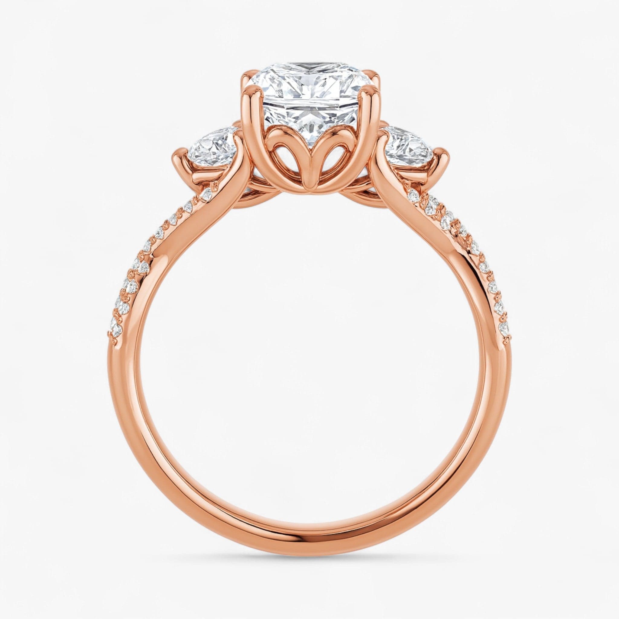 The Iconic 3-Stone Twisted Engagement Ring | Cushion
