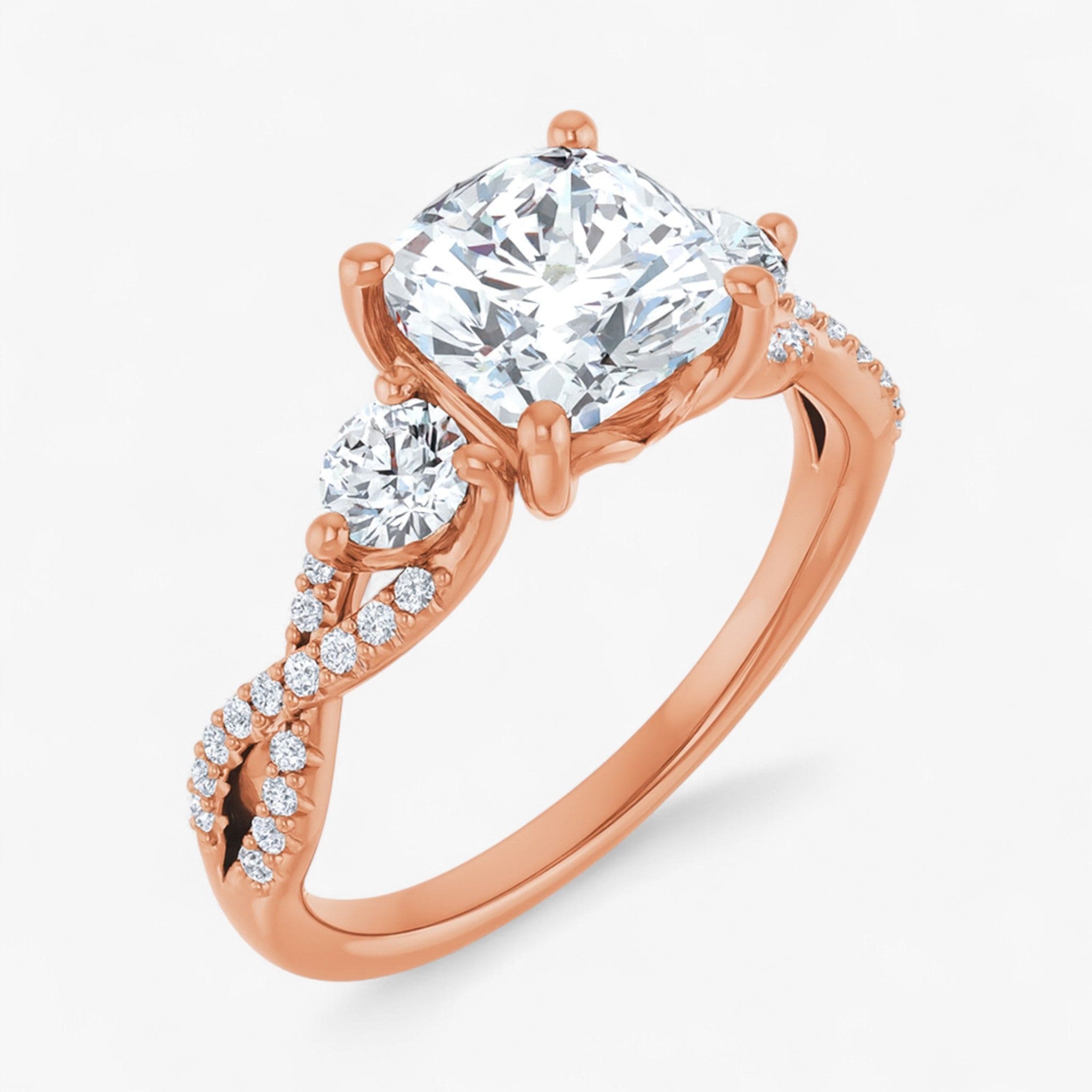 The Iconic 3-Stone Twisted Engagement Ring | Cushion