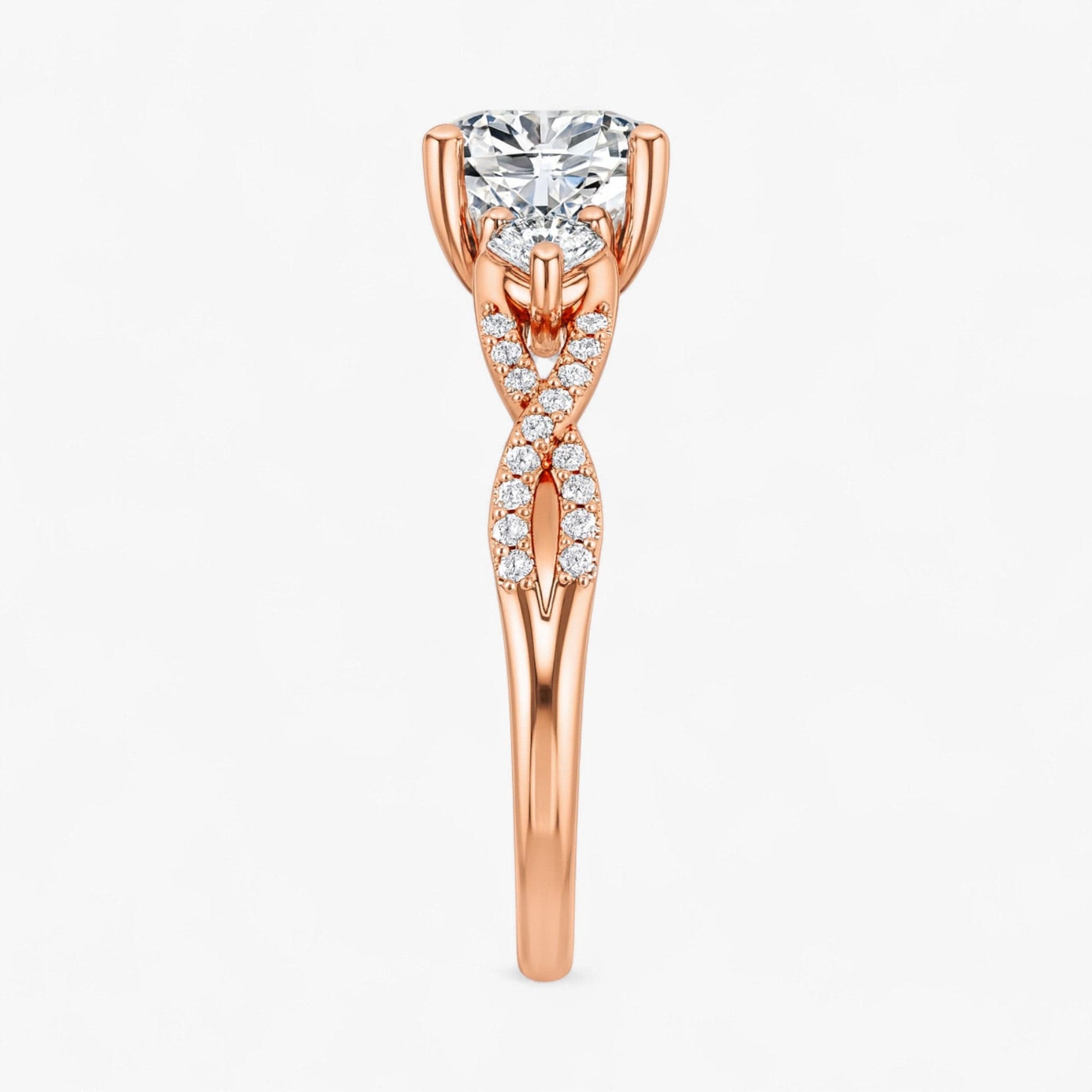 The Iconic 3-Stone Twisted Engagement Ring | Cushion