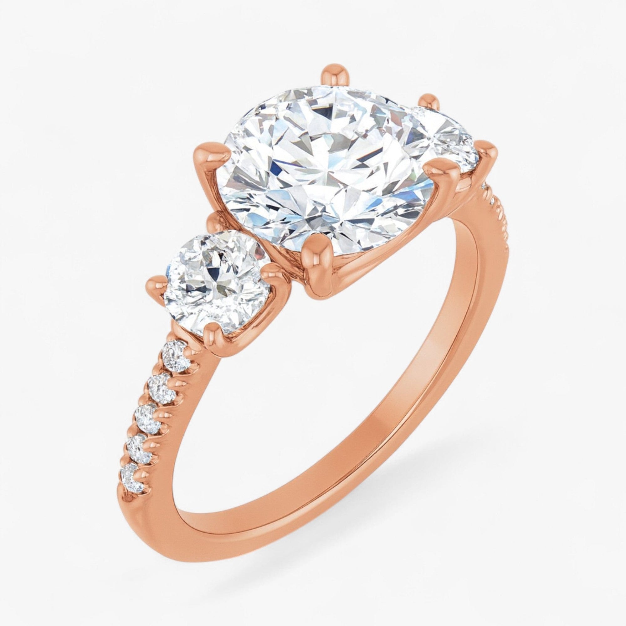 The Iconic 3-Stone Pavé Engagement Ring | Round