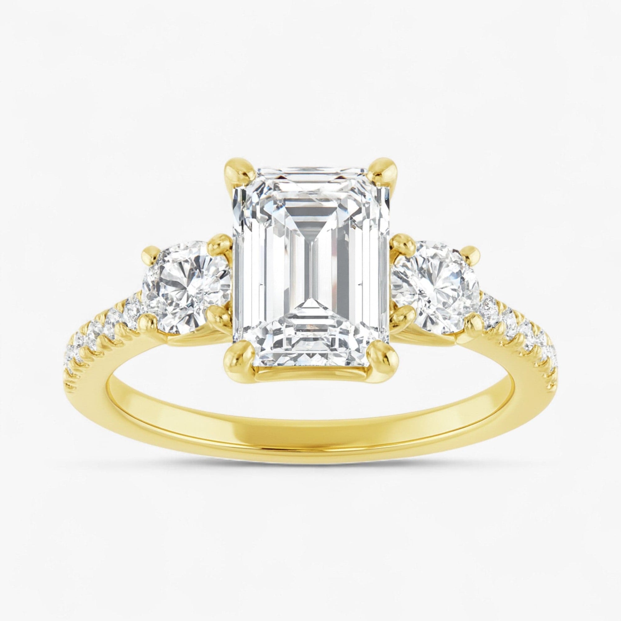 The Iconic 3-Stone Pavé Engagement Ring | Emerald