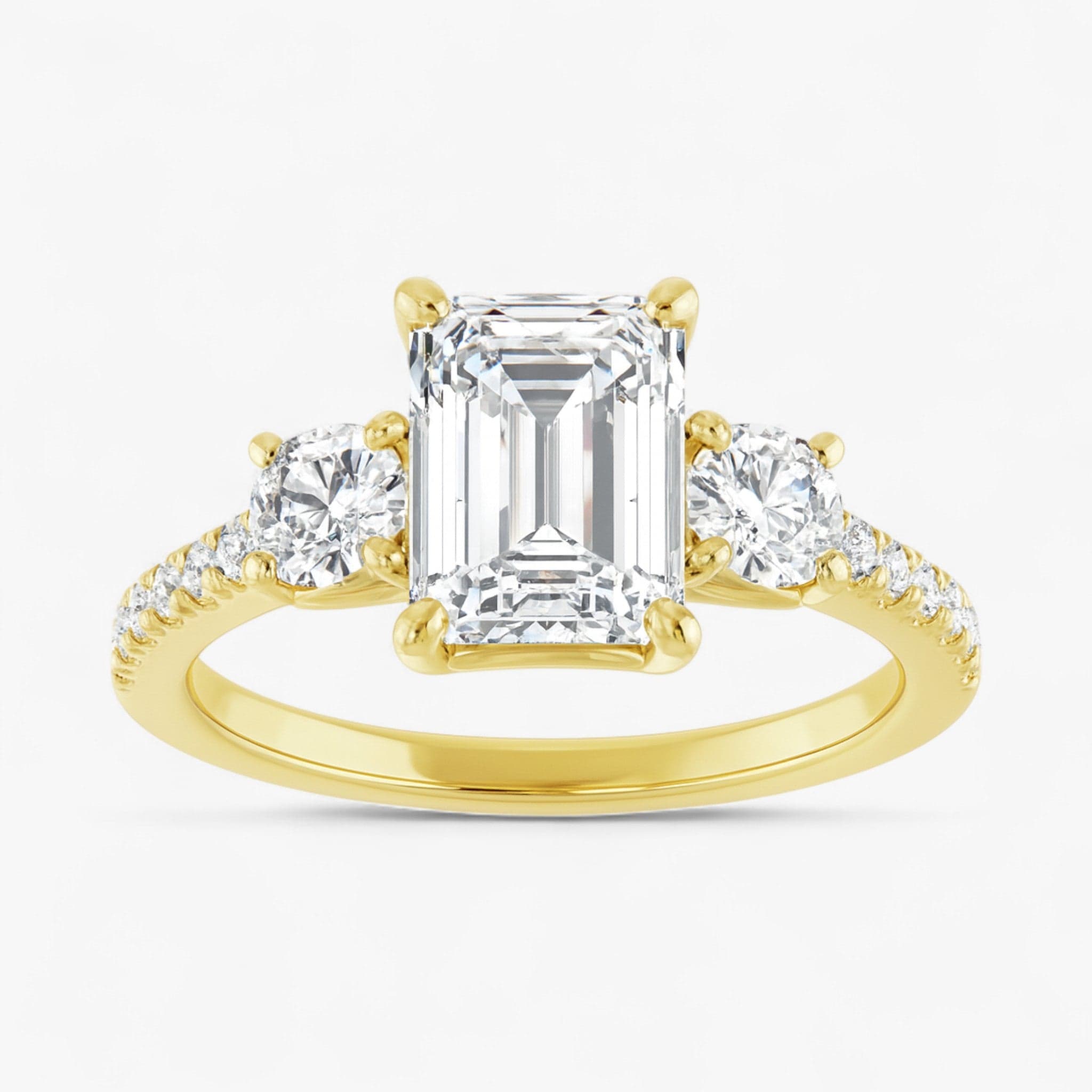 The Iconic 3-Stone Pavé Engagement Ring | Emerald