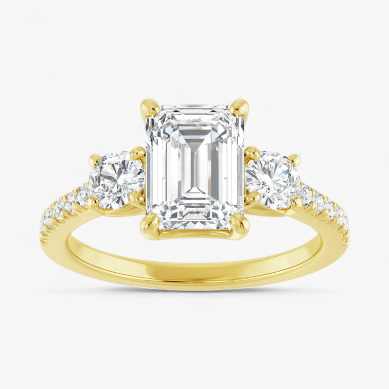 The Iconic 3-Stone Pavé Engagement Ring | Emerald