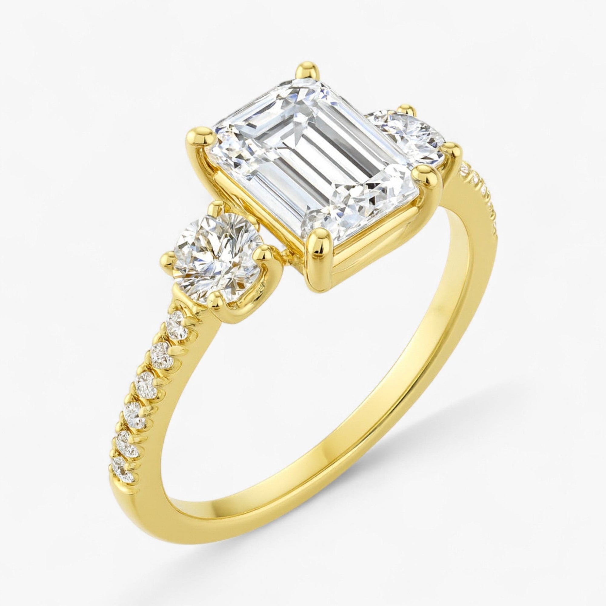 The Iconic 3-Stone Pavé Engagement Ring | Emerald