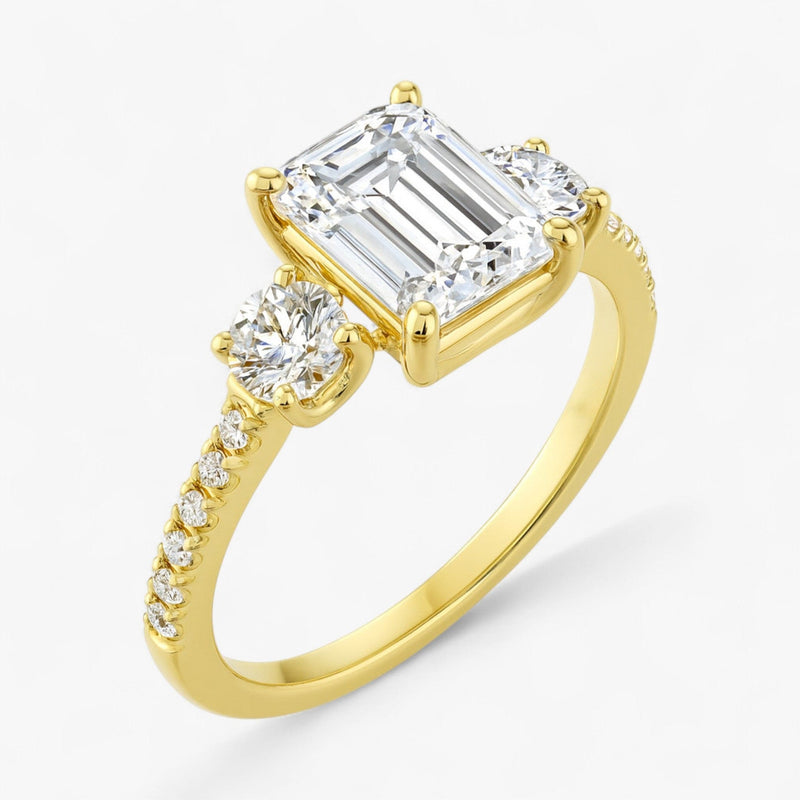 The Iconic 3-Stone Pavé Engagement Ring | Emerald