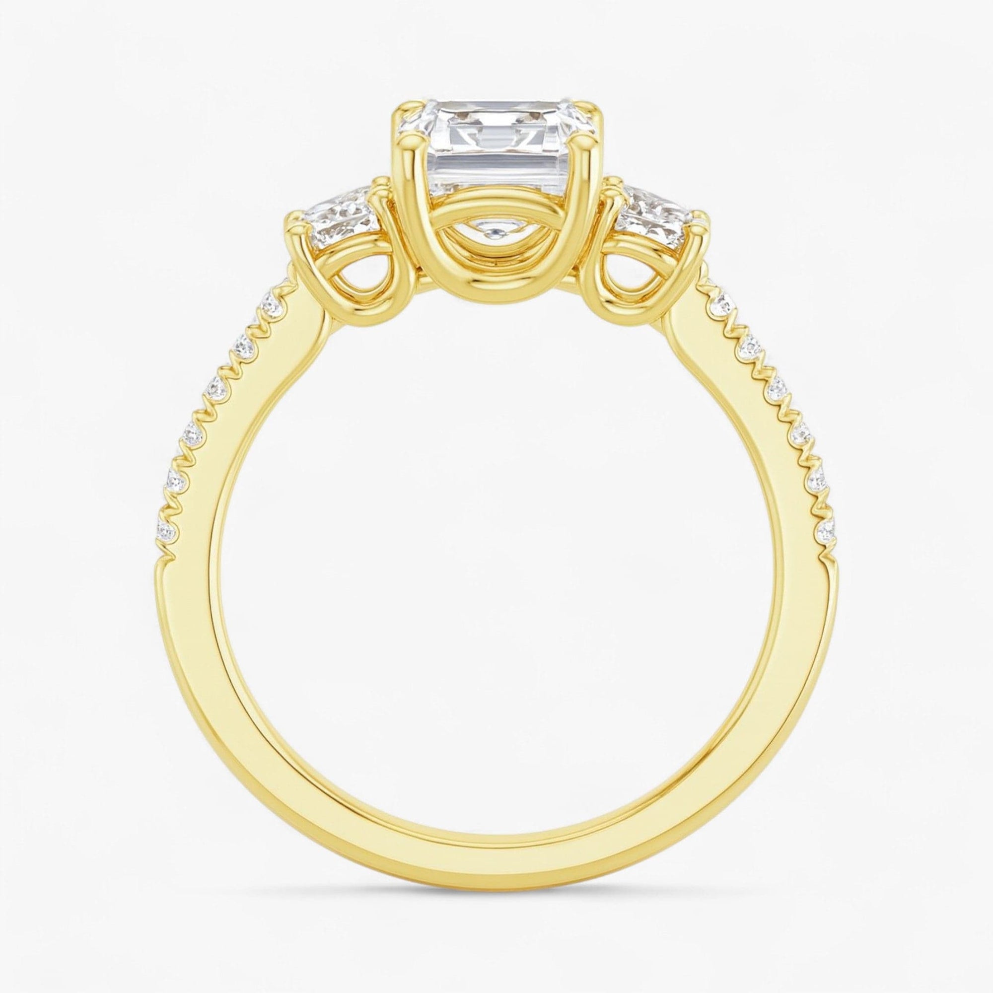 The Iconic 3-Stone Pavé Engagement Ring | Emerald