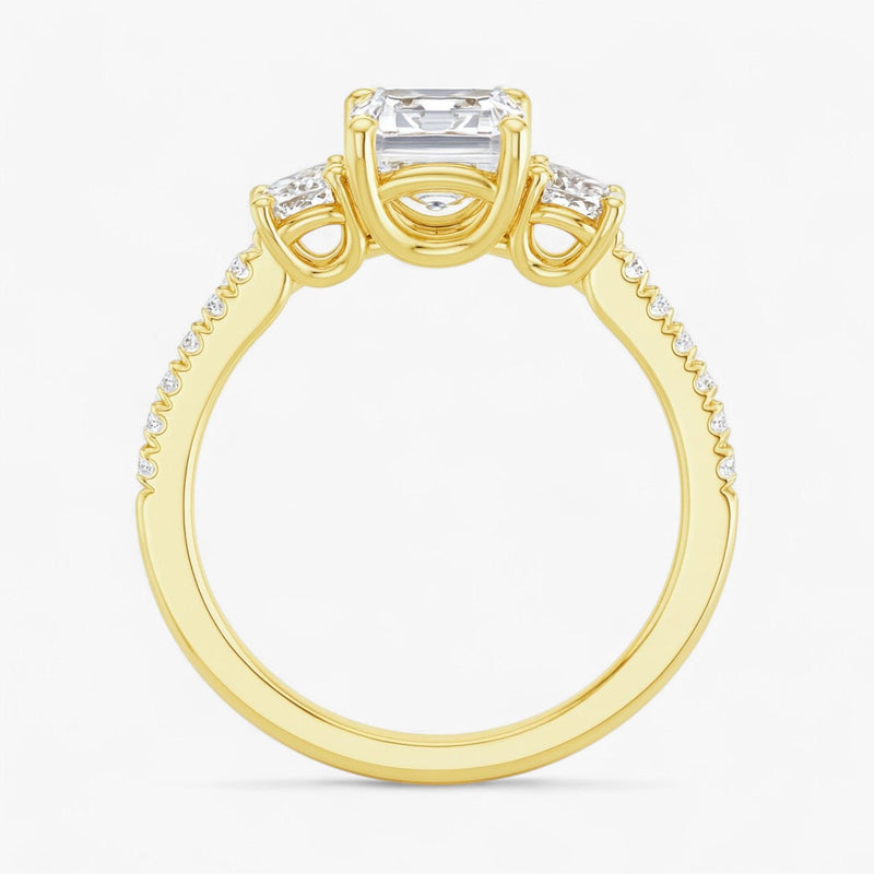 The Iconic 3-Stone Pavé Engagement Ring | Emerald