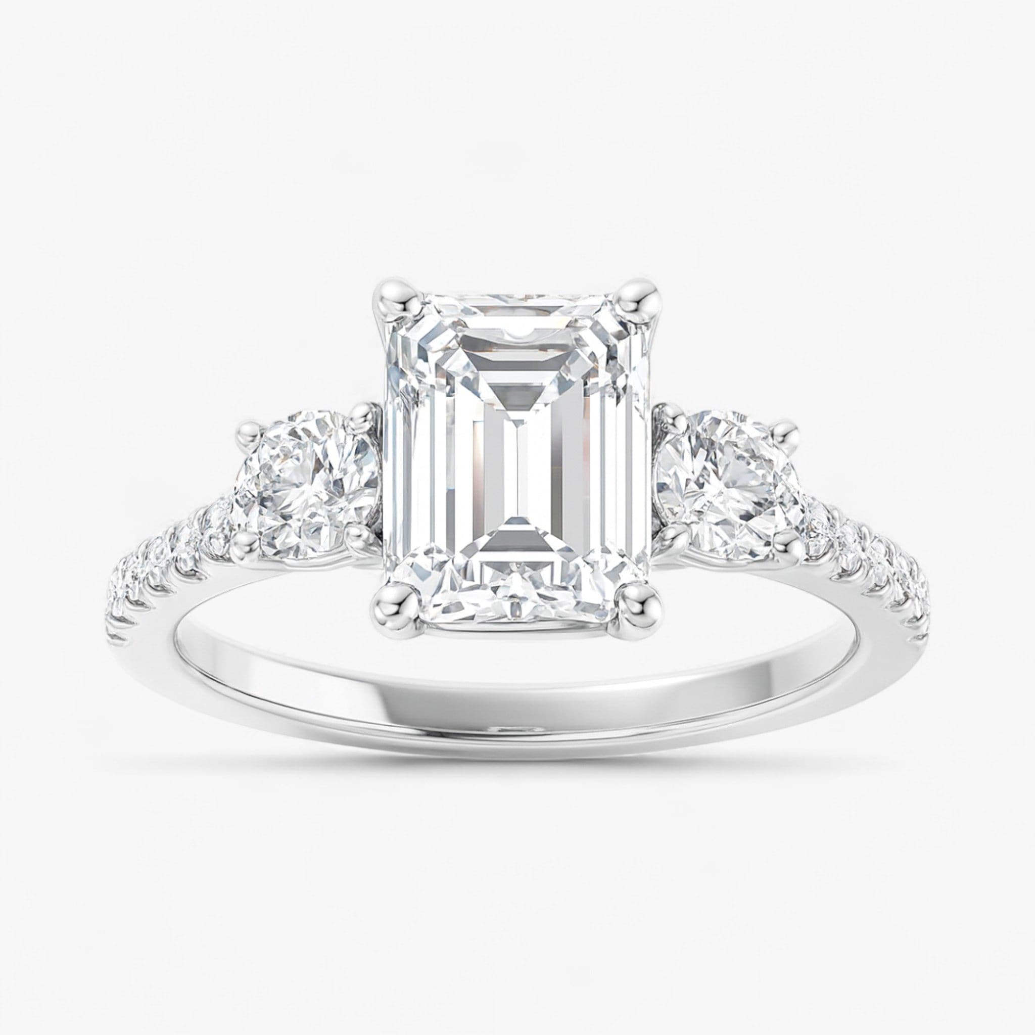 The Iconic 3-Stone Pavé Engagement Ring | Emerald