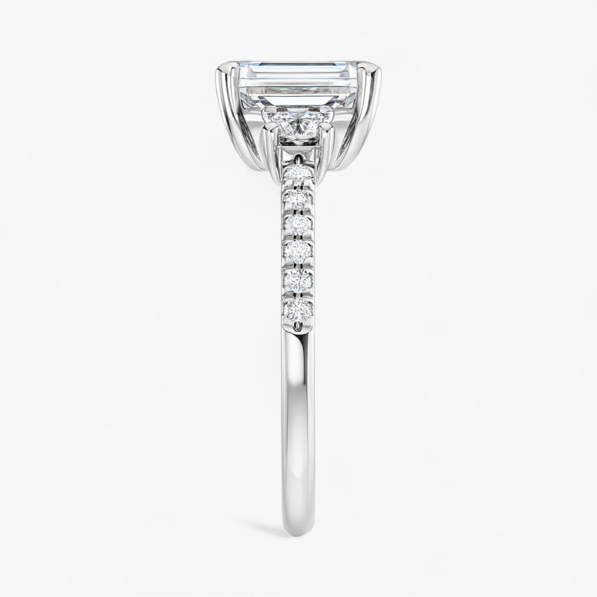 The Iconic 3-Stone Pavé Engagement Ring | Emerald