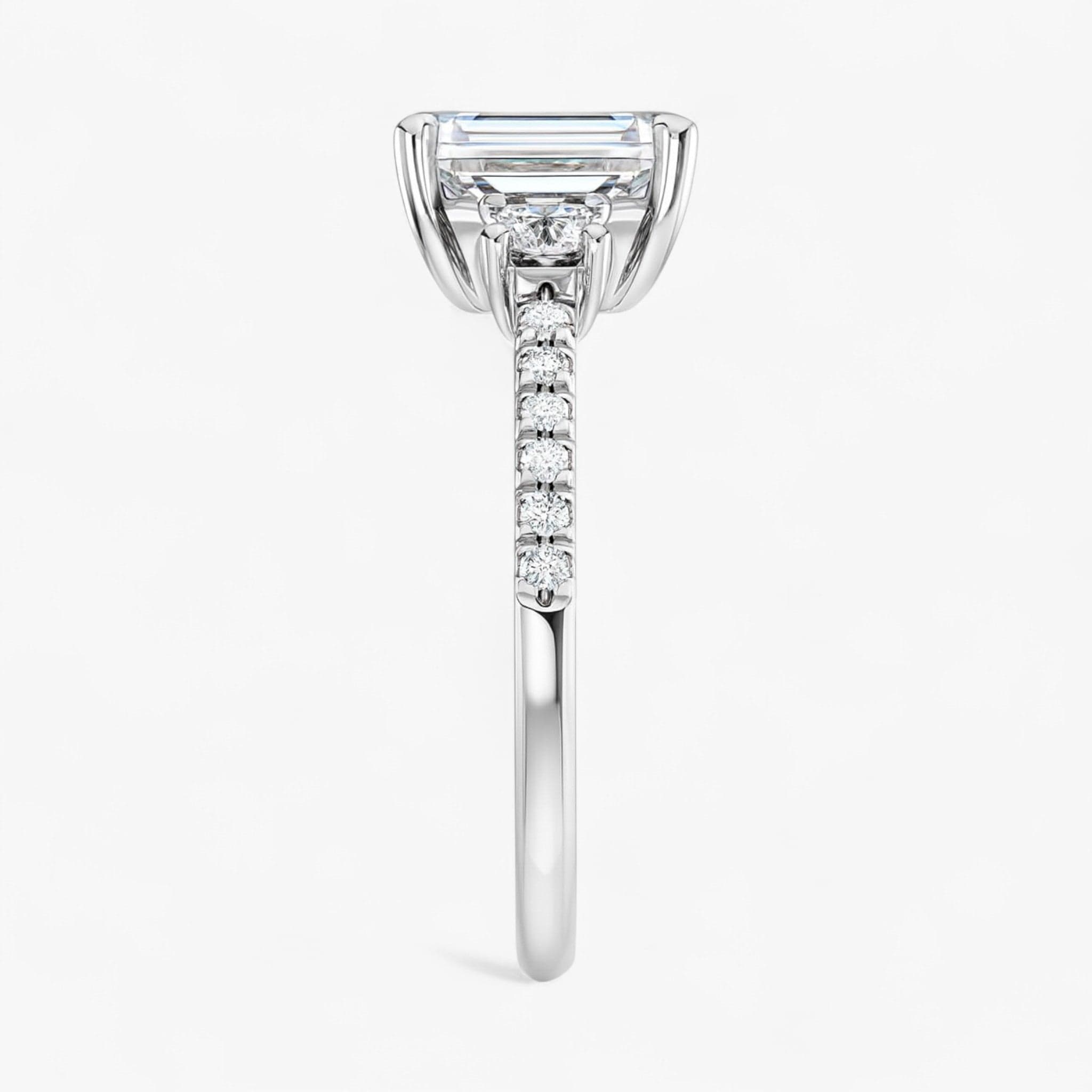 The Iconic 3-Stone Pavé Engagement Ring | Emerald