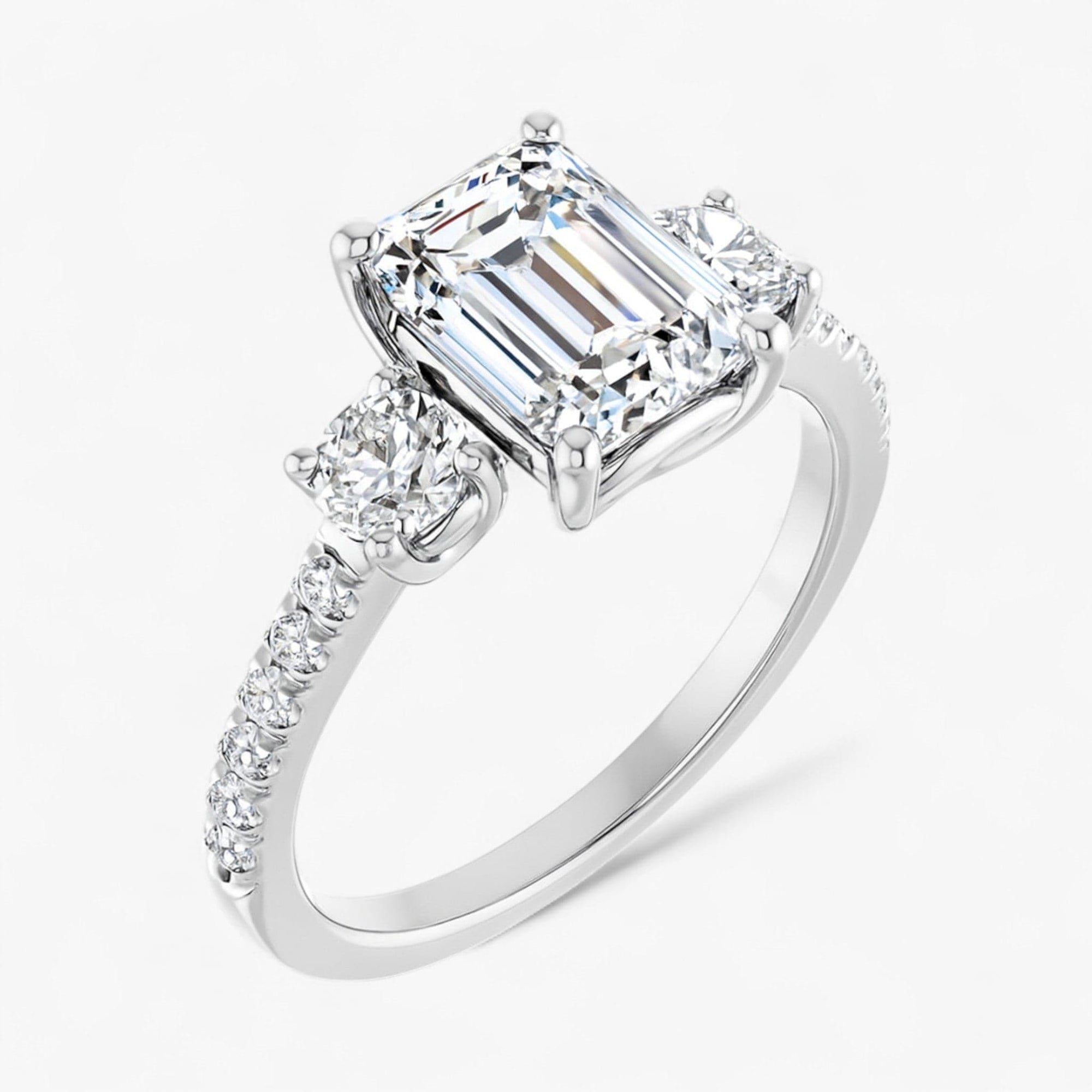 The Iconic 3-Stone Pavé Engagement Ring | Emerald