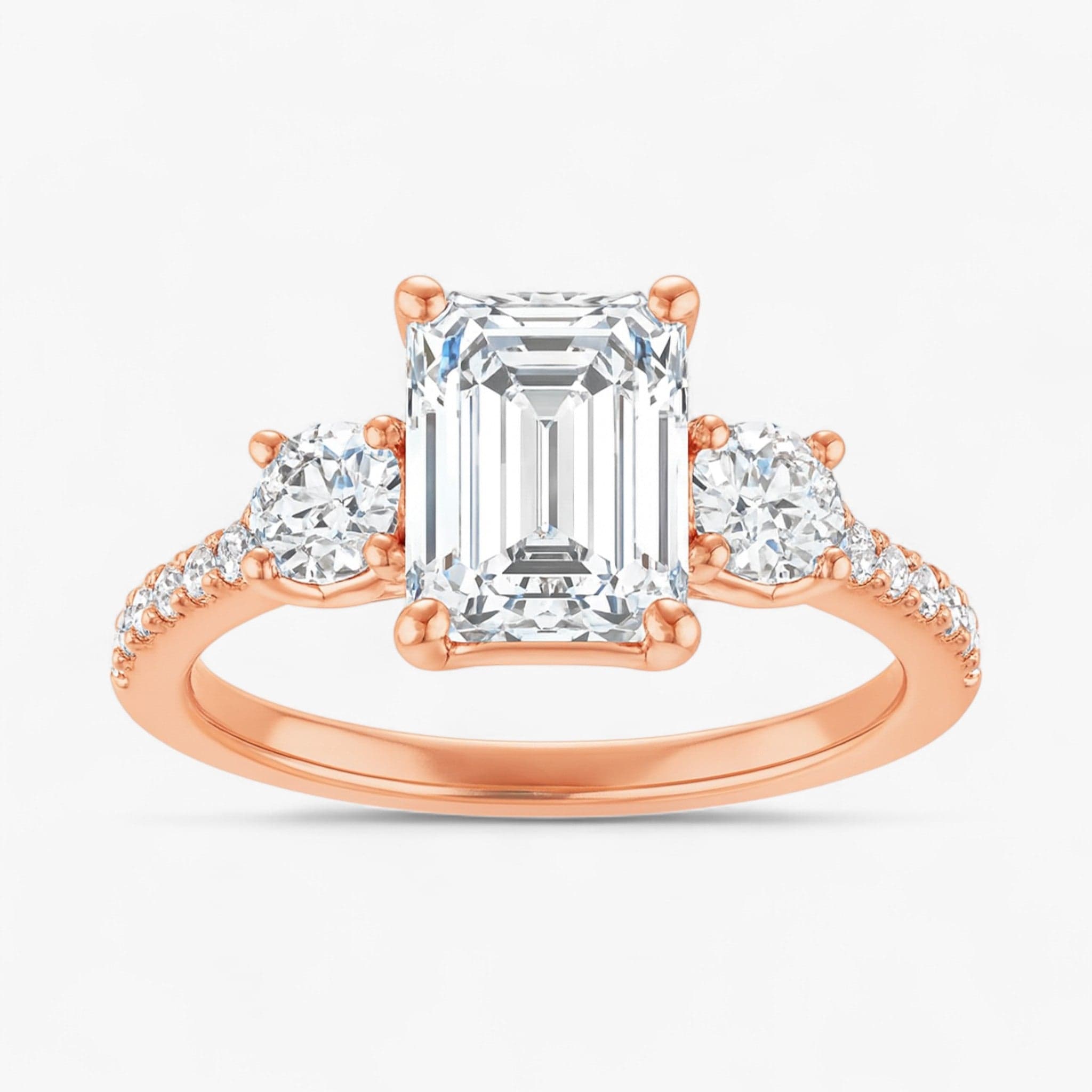 The Iconic 3-Stone Pavé Engagement Ring | Emerald