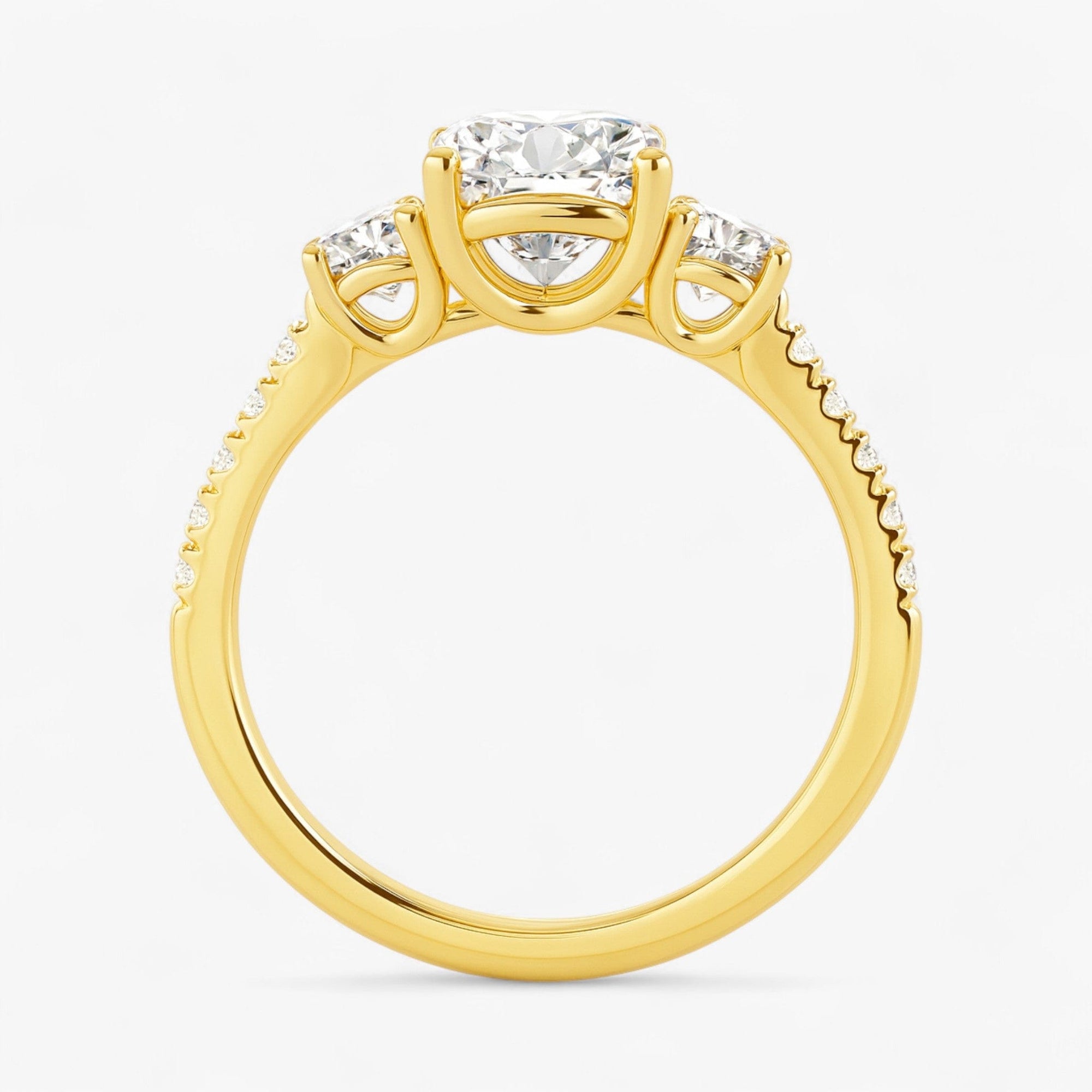 The Iconic 3-Stone Pavé Engagement Ring | Cushion