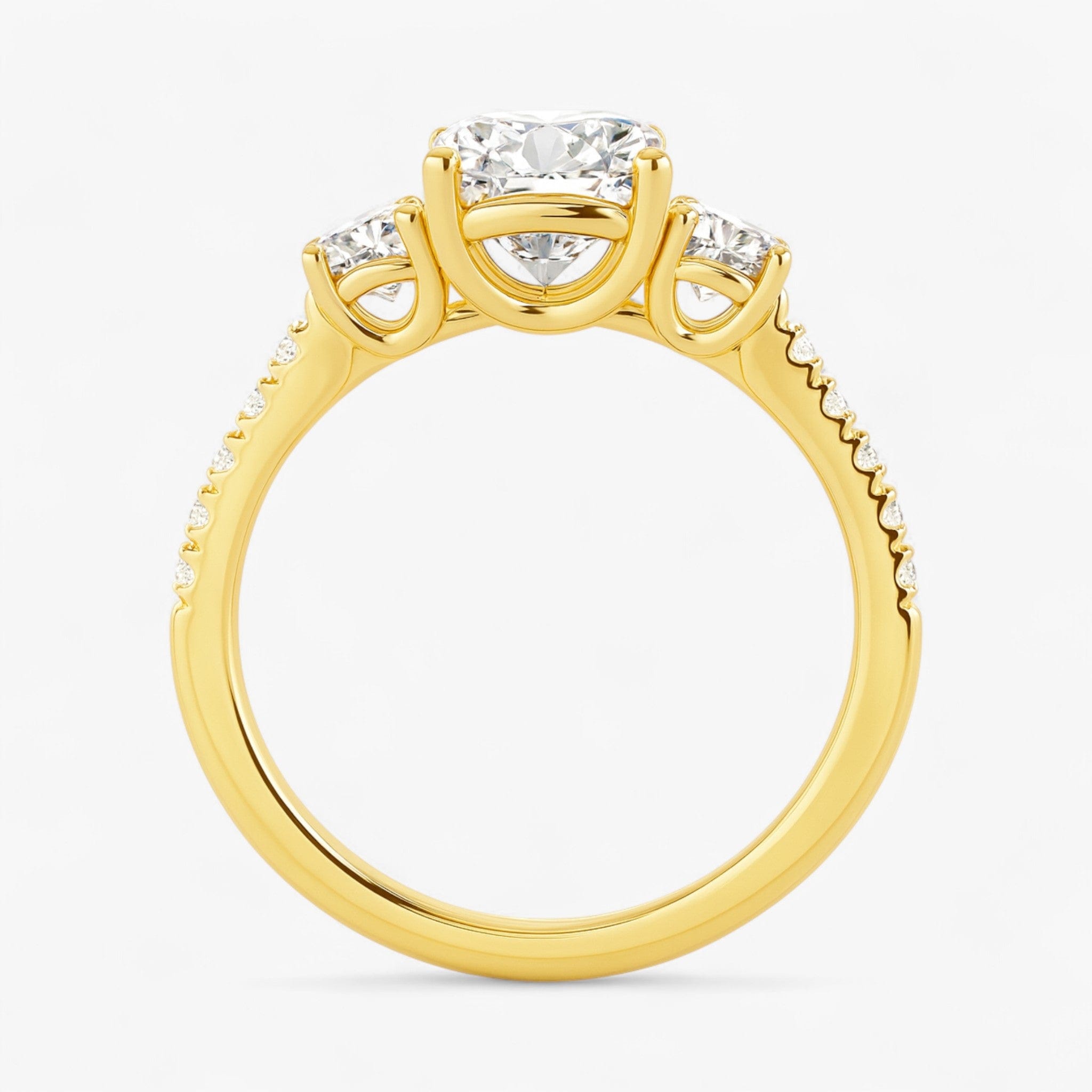 The Iconic 3-Stone Pavé Engagement Ring | Cushion