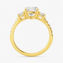 The Iconic 3-Stone Pavé Engagement Ring | Cushion