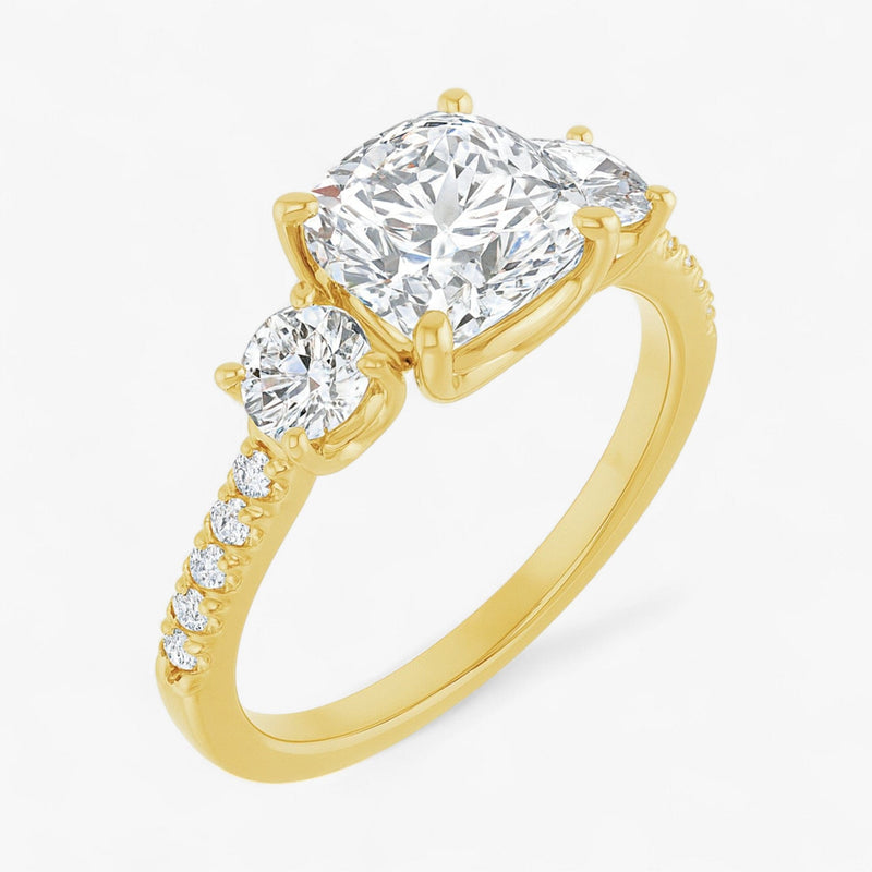 The Iconic 3-Stone Pavé Engagement Ring | Cushion
