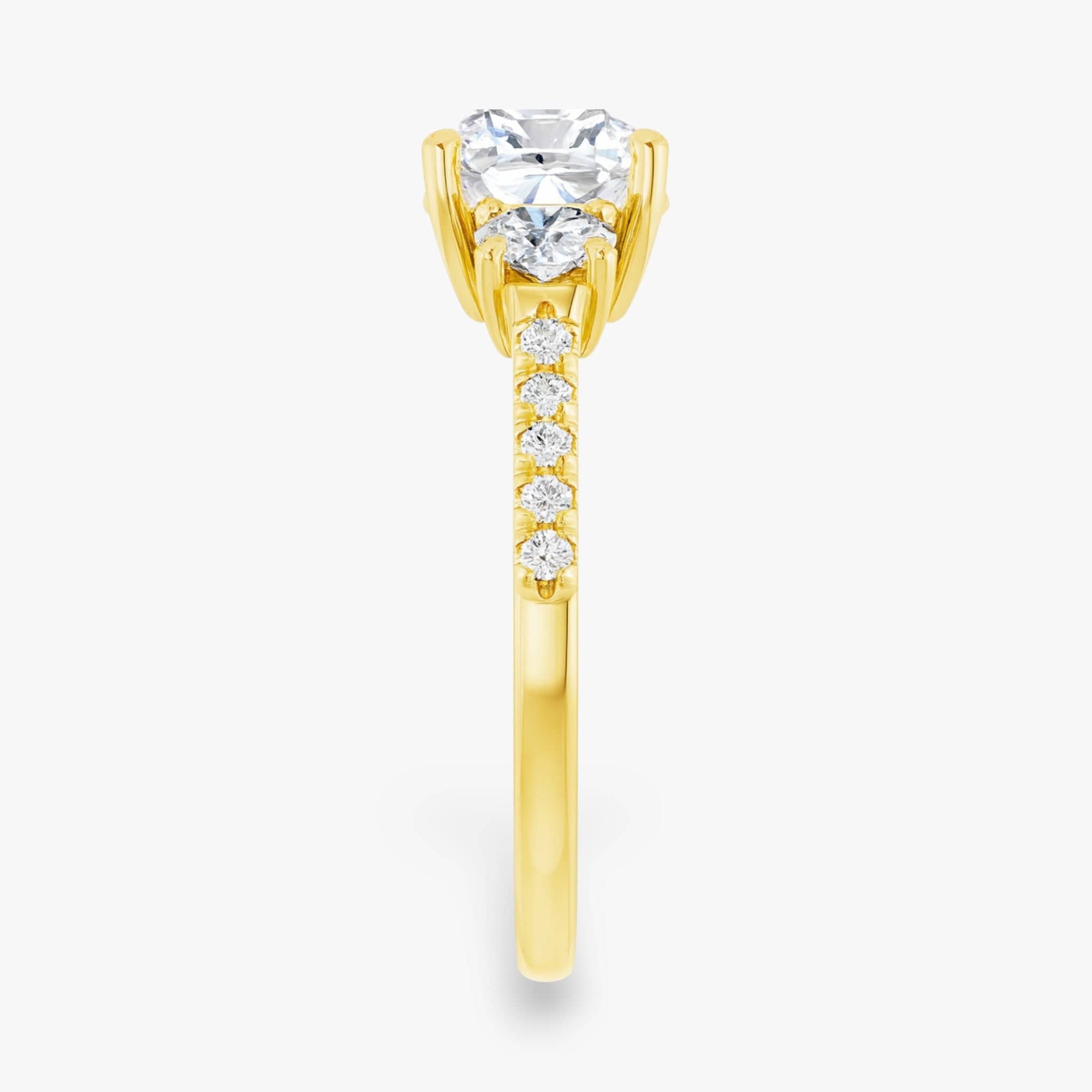 The Iconic 3-Stone Pavé Engagement Ring | Cushion