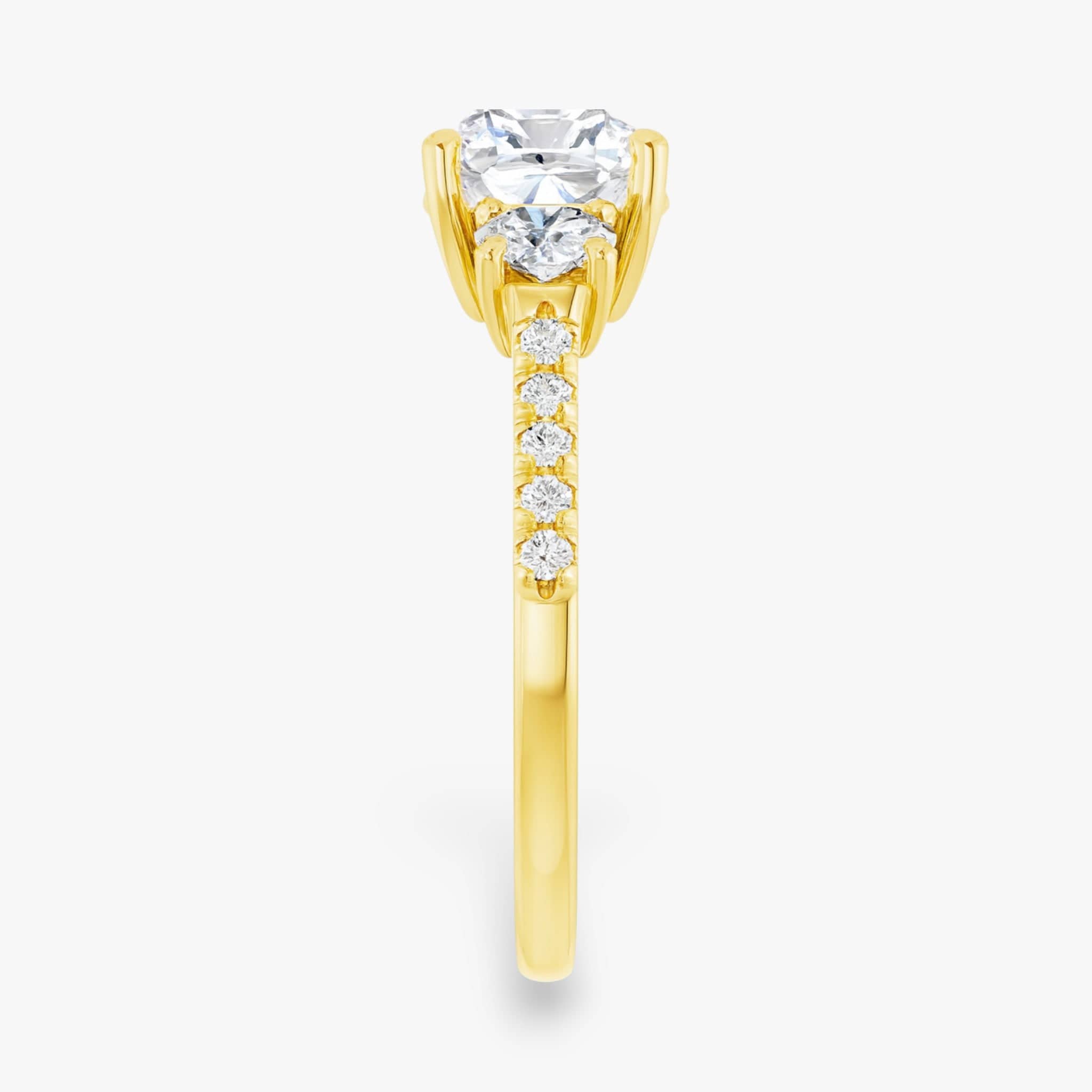 The Iconic 3-Stone Pavé Engagement Ring | Cushion